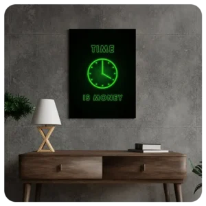 Time is Money Neon Green - Motivational Office Wall Art Canvas Print