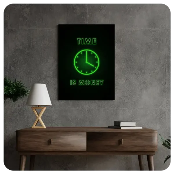 Time is Money Neon Green - Motivational Office Wall Art Canvas Print