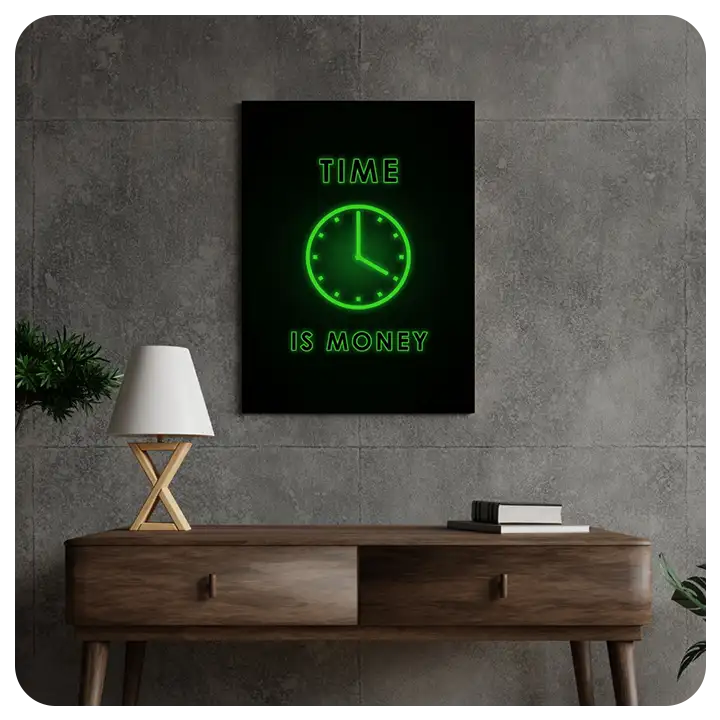 Time is Money Neon Green - Motivational Office Wall Art Canvas Print