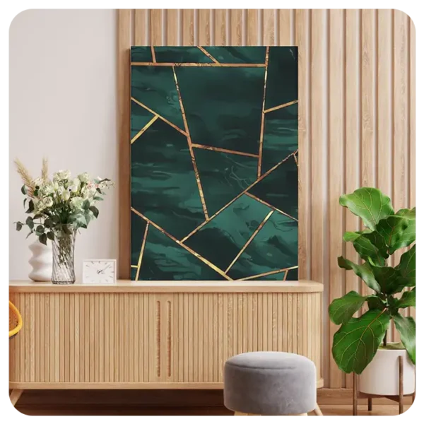 Emerald and Gold Geometric Canvas Art – Luxury Design by Tableaux فن