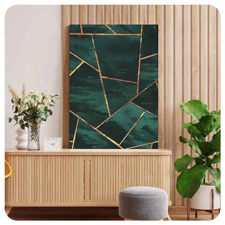 Emerald and Gold Geometric Canvas Art – Luxury Design by Tableaux فن