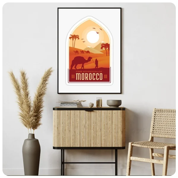 Camel Caravan at Sunset - Moroccan Desert Art