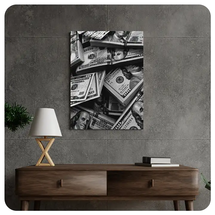 Money Stacks – Luxury Black & White Wall Art Canvas